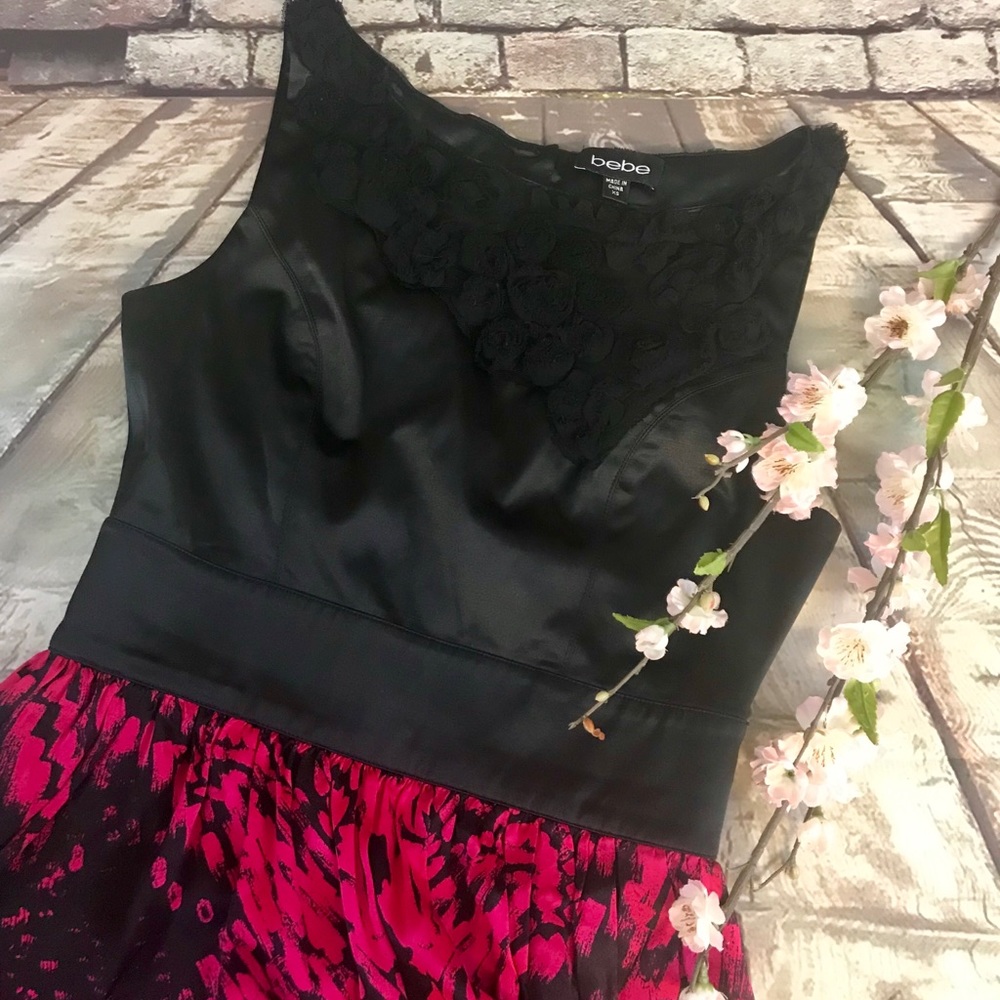 Bebe Black & Dark Pink Cocktail Formal Dress